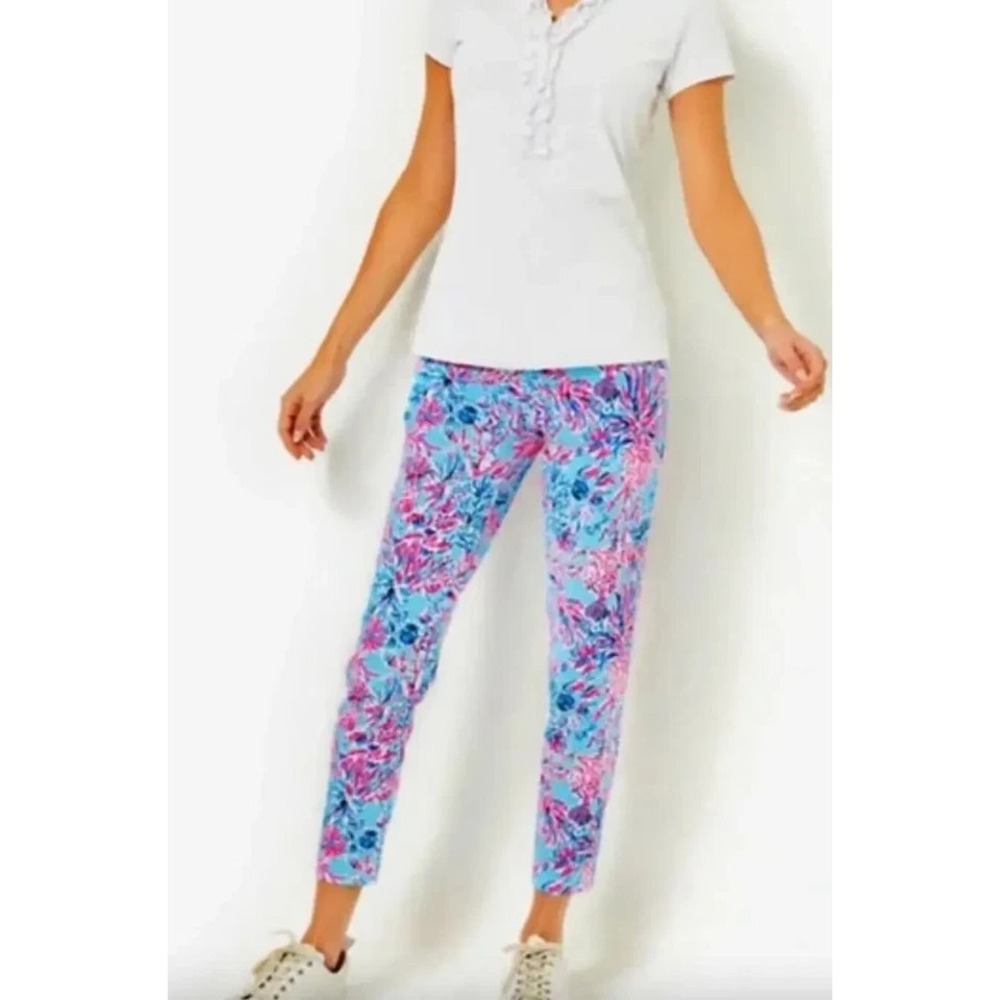 NWT Lilly Pulitzer-UPF 50+ Luxletic Corso Pant Celestial Blue Seek Sea Golf